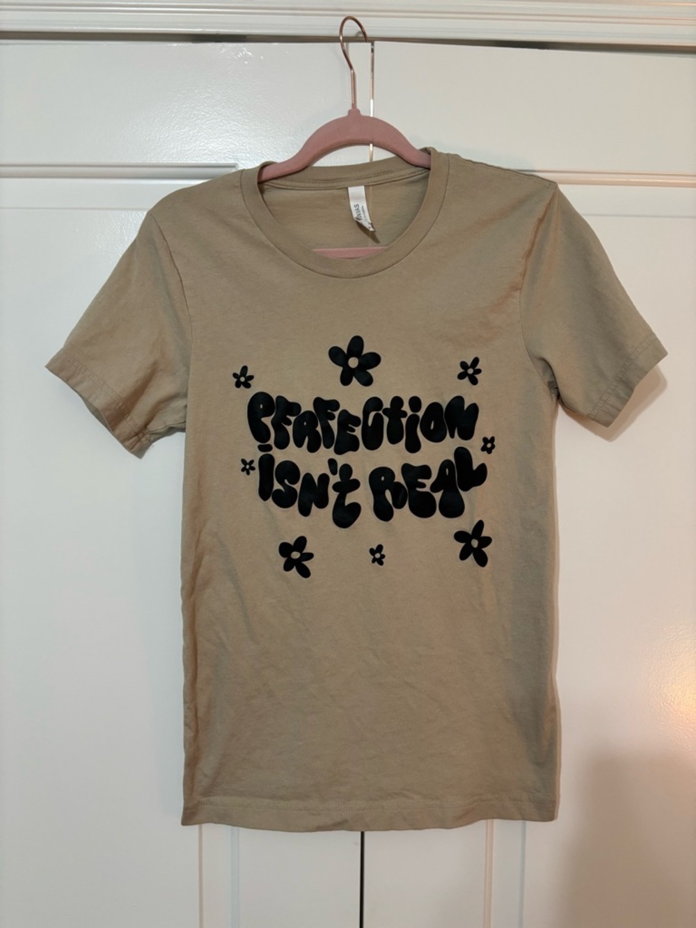 Bella Canvas Tan' 'Perfection Isn't Real' Graphic Tee Size Small